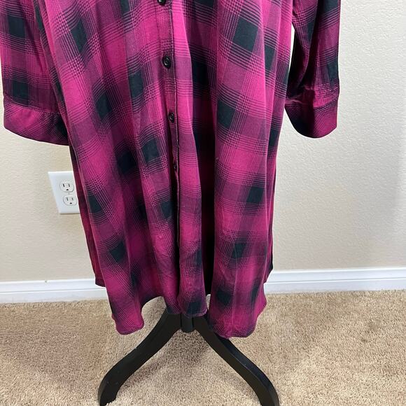 Torrid Purple Black Plaid Rayon Long Sleeve Button Dress Size 2(2X) cottagecore - Picture 11 of 16